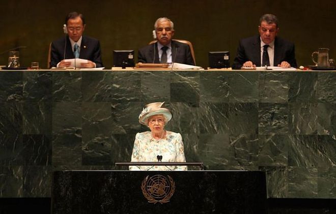 In her first address to the United Nations in 53 years (and first trip to New York since 1976), the queen called for a united approach to tackle global terrorism and urged all countries “to work together as hard as ever” to fight issues such as climate change.

Photo: Mario Tama / Getty