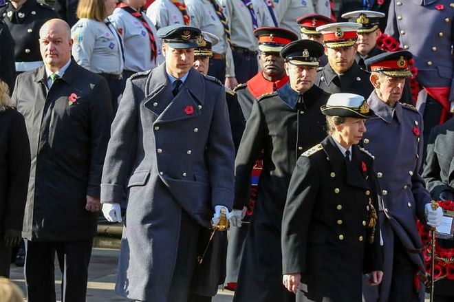Members of the royal family gather at the Cenotaph in London.

Photo: Getty
