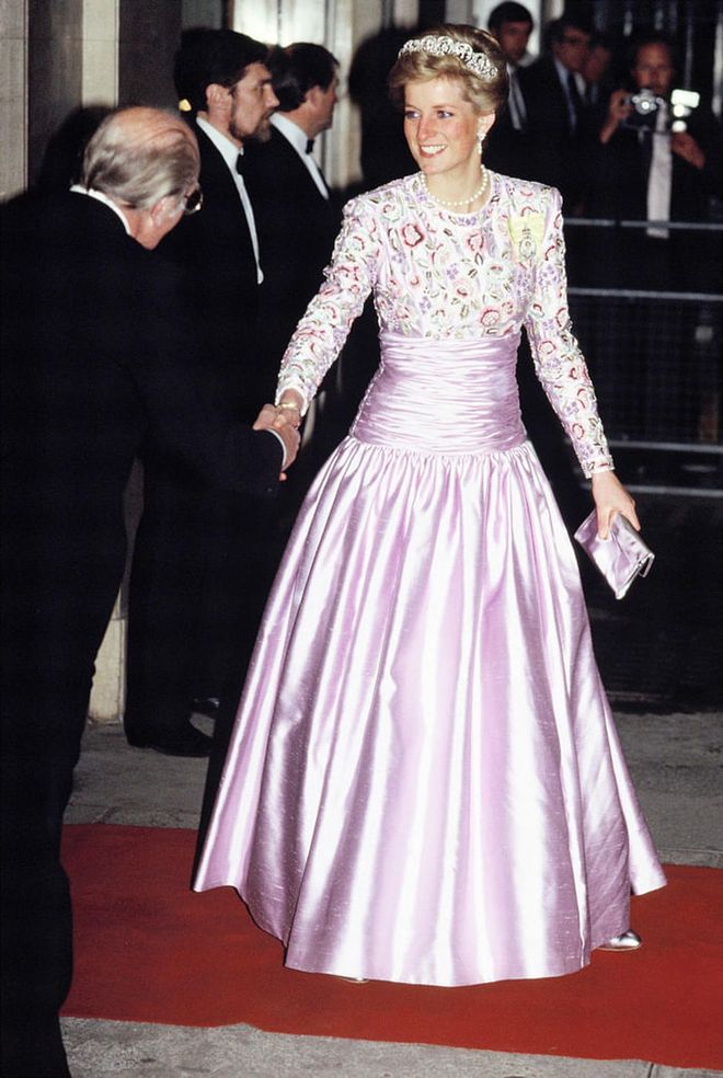 Another Catherine Walker creation with ultra-flattering ruching at the waist. Photo: Getty