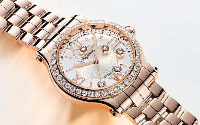 Ethical rose gold and diamonds 33mm Happy Sport, Chopard