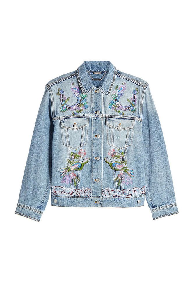 Alexander McQueen proves that the denim jacket can be luxe with its ornately embroidered incarnation.
Embroidered jacket, £1,407, Alexander McQueen at Stylebop
