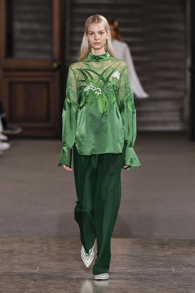 Experiment with varying shades of green in luxe fabrics.

Photo: Showbit