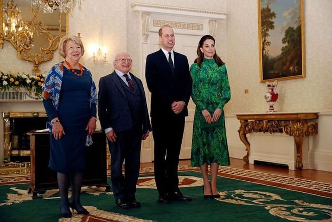 William and Kate meet with Ireland's president, Michael D. Higgins, and his wife, Sabina Coyne, at the official presidential residence, Áras an Uachtaráin. Photo: Getty
