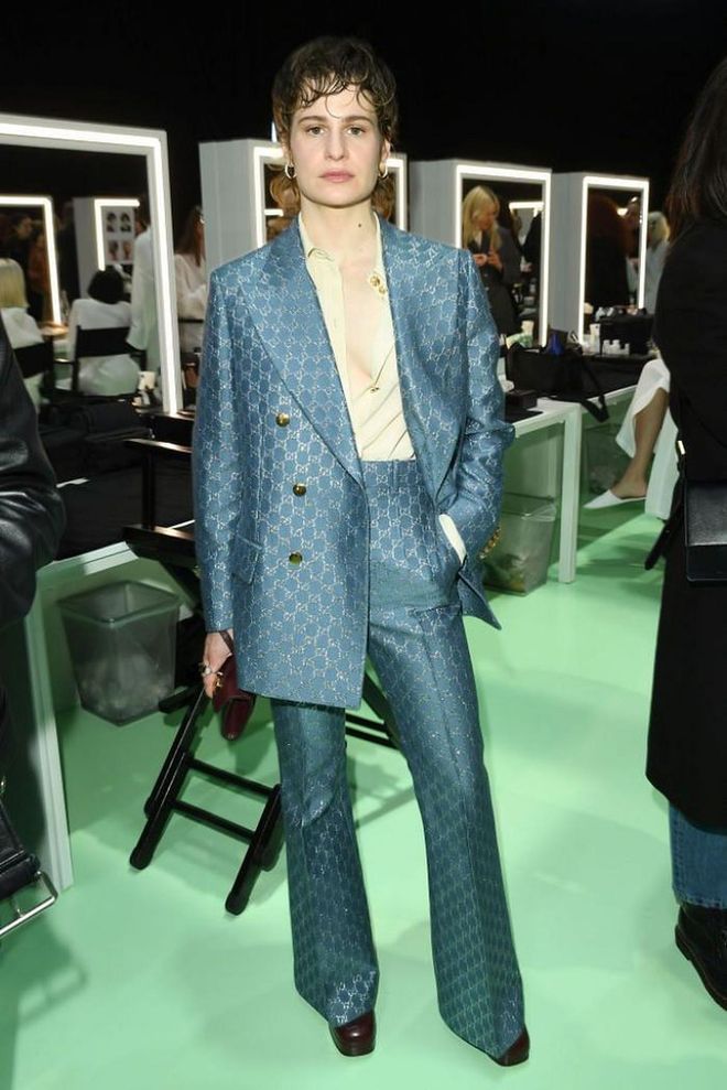 Christine and the Queens, otherwise known as Héloïse Letissier, wore a blue patterned Gucci suit.

Photo: Daniele Venturelli / Getty