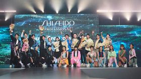 The Shiseido Professional Artistic Ambassadors and Color Creators with their models. (Photo: Shiseido Professional)