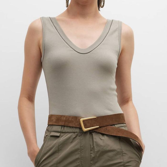 red by BKE High Neck Ribbed Tank Top - Women's Tank Tops in Taupe