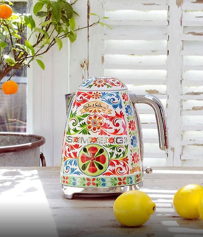 Dolce and Gabbana X Smeg have once again teamed up on a lifestyle range dedicated to the iconography of the Sicilian cart, history, beauty and craftsmanship.

Characterised by one-of-a-kind Sicilian cart motifs and colourful patterns, this limited edition kettle is stylish as it is practical.