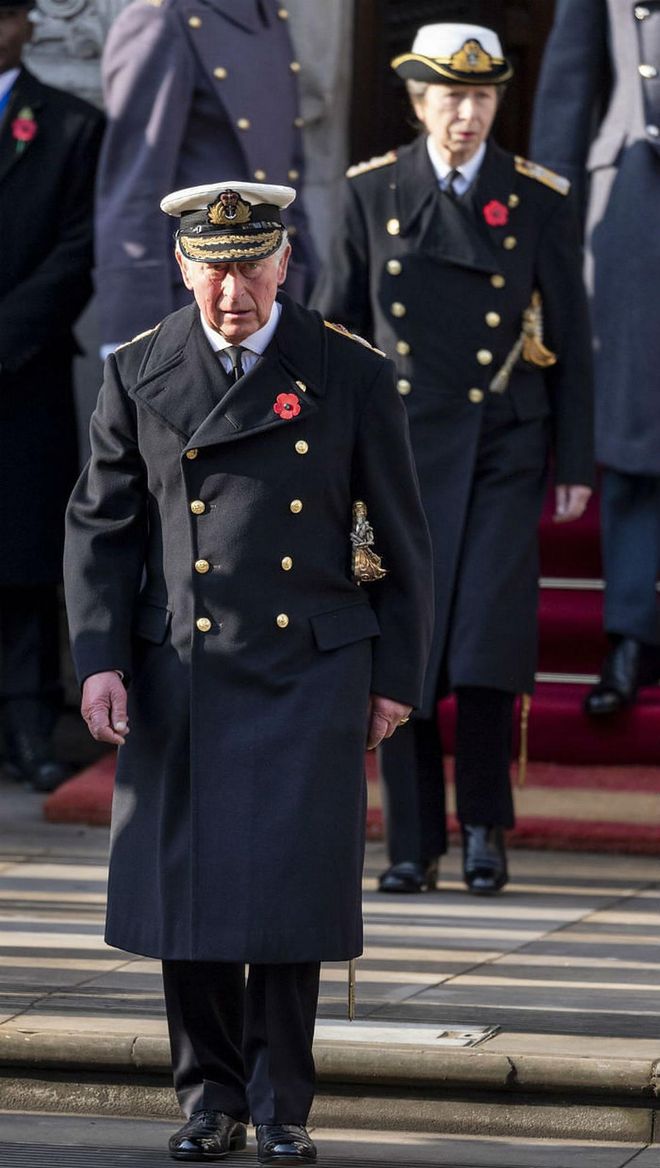 Prince Charles leads the royal family during the Remembrance Sunday memorial service in London.

Photo: Getty