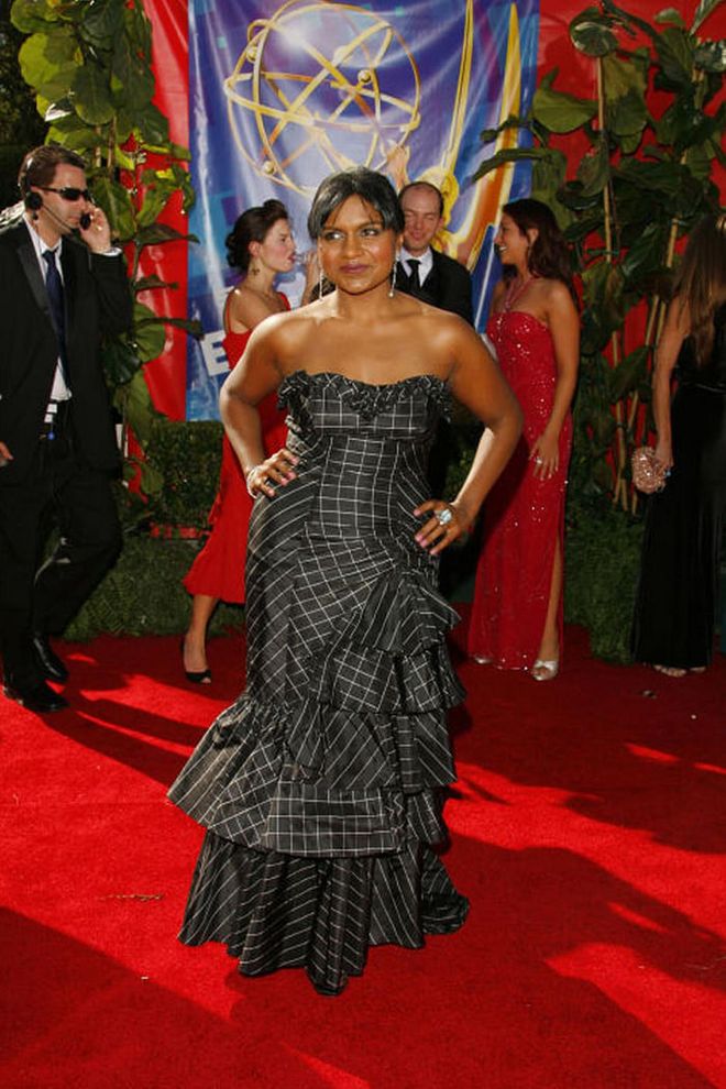 Kaling wore this black patterned dress to the Emmy Awards in 2006.