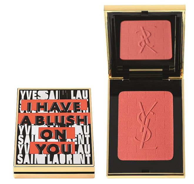 Inspired by street art found in urban cities, the brick-embossed blush adds warmth to pale complexions. Plus, the tongue-in-cheek slogans are just too cute to pass up!