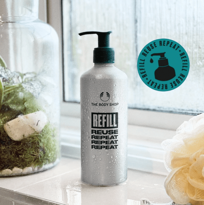 This new initiative allows you to opt for a refillable aluminium bottle and have them filled with either a haircare formula, shower gel, or hand wash. (Photo: The Body Shop)