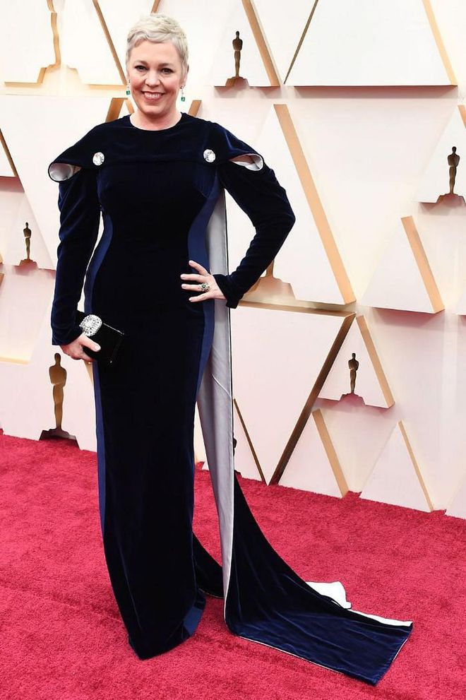 Olivia Colman turned heads, not just because of her striking new blonde hair, but also because of her sleek velvet Stella McCartney dress, which was made with sustainable materials.

Photo: Steve Granitz/ Getty