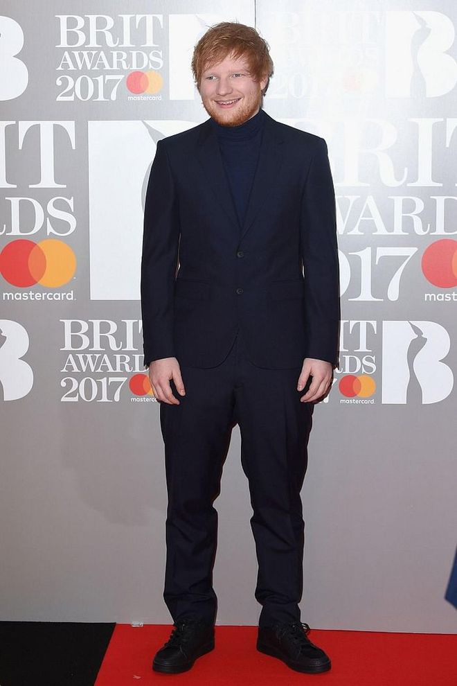 Ed Sheeran kept his styling simple in navy blue. Photo: Getty