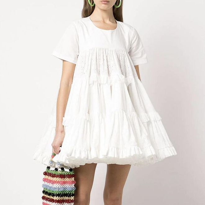 Ruched Flared Mini Dress, $4,941, Molly Goddard at Farfetch