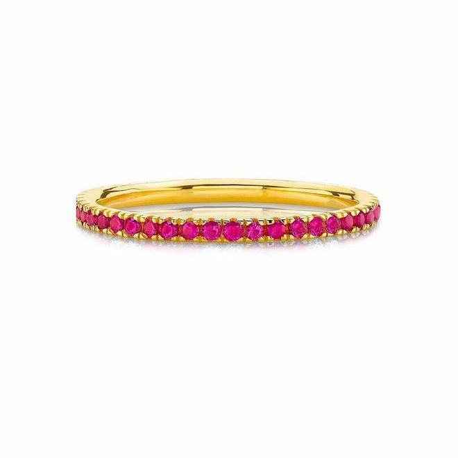 14k Yellow Gold Ruby Eternity Band Stackable Ring, $694, The Last Line
