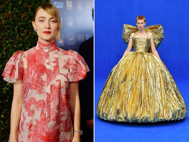 Saoirse Ronan is never afraid to push the boundaries on the red carpet, from that bold Gucci moment at last year's Met Gala to the memorable pastel-pink Calvin Klein gown (complete with giant bow) that she wore to the Oscars in 2018.

And this year, we're hoping to see the Little Woman star embrace something even more over the top in this voluminous gold Balenciaga gown, which would be right at home on the Academy Awards red carpet. The choice would also make a lovely tribute to the fact that, this summer, the fashion house is returning to the couture schedule after more than 50 years.