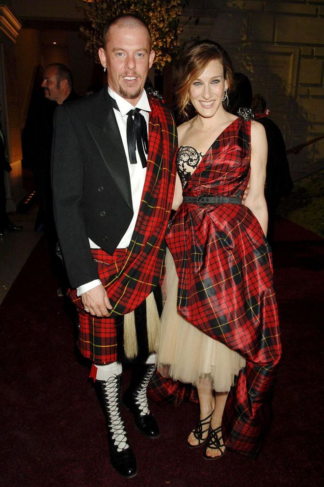 With Alexander McQueen at the MET Gala in his tartan creation, 2006