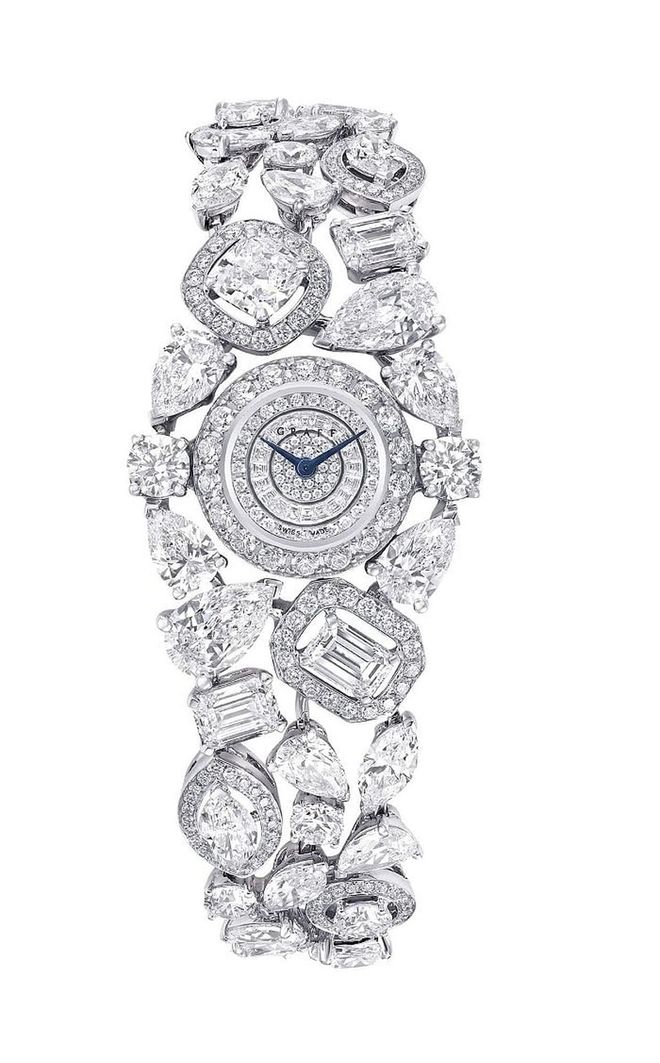 Over 29 carats of multi-shape diamonds surround a face with a pavé diamond dial. <b>Graff Diamonds, Price Upon Request</b>