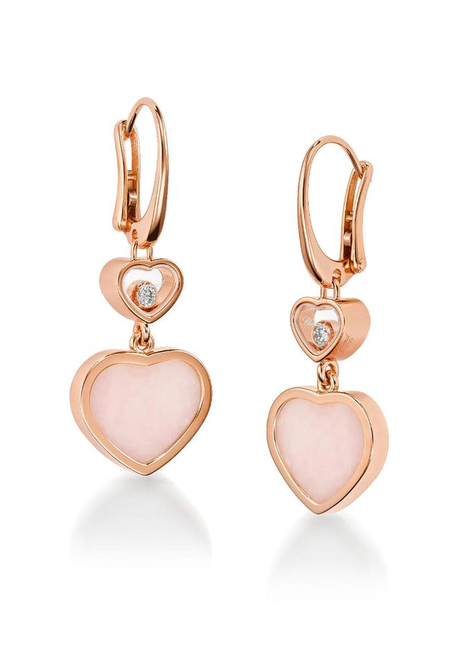 Ethical rose gold, diamond and pink﻿ opal Happy Hearts earrings, ﻿ $3,300, Chopard