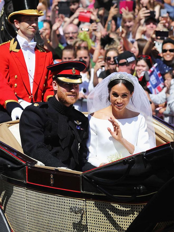 In a history-making moment for the British royal family, HRH Prince Harry wed biracial American actress Meghan Markle in 2018, in the first multicultural wedding in the monarchy’s history. Markle wore a tasteful Givenchy gown designed by Clare Waight Keller.