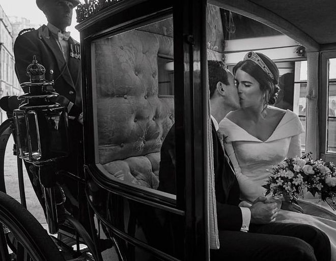 The Princess shared a chic photograph from her wedding day of her and husband Jack Brooksbank in a romantic carriage ride that looks like it came right out of a Disney movie.
