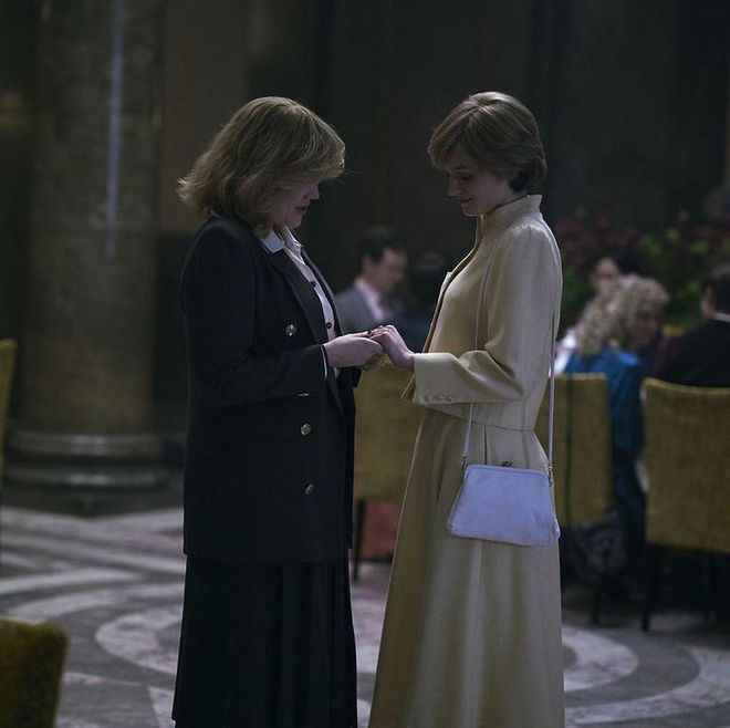 Emerald Fennell plays Camilla Parker Bowles in a scene with Emma Corrin’s Diana. (Photo: Des Willie/Netflix)