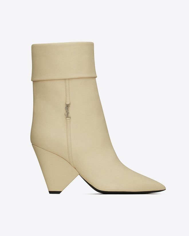 Niki Booties In Smooth Leather And Silver-Tone Monogram, $2,150, Saint Laurent
