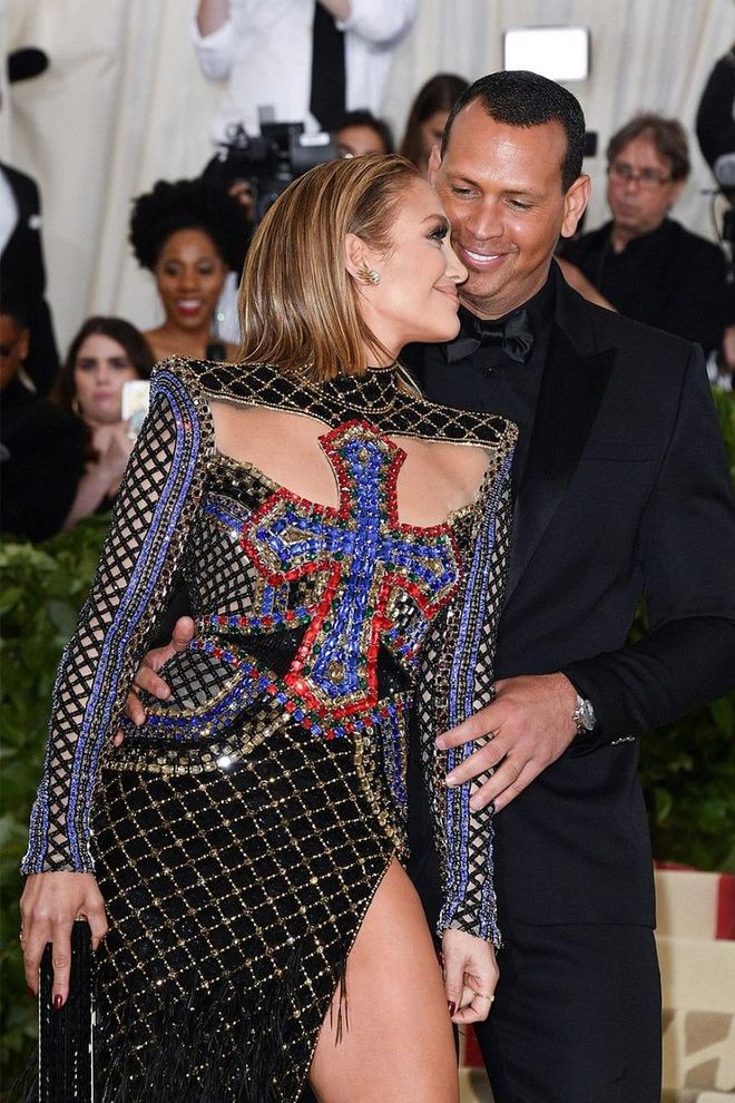 There’s a reason the internet is obsessed with newly minted couple Jennifer Lopez and Alex Rodriguez (a.k.a. J-Rod): They look ridiculously happy together. Here they are smiling and snuggling each other during the 2018 Met Gala. Photo: Getty