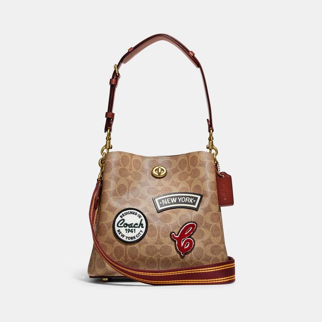 Willow Bucket Bag In Signature Canvas With Patches, $750, Coach