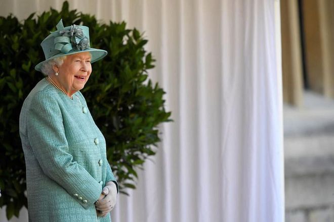 Her Majesty watched the proceedings from a podium outside of her Windsor residence.
