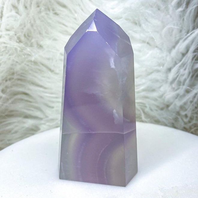 Wavy Banded Lavender Fluorite Tower, $126, Glace Crystals