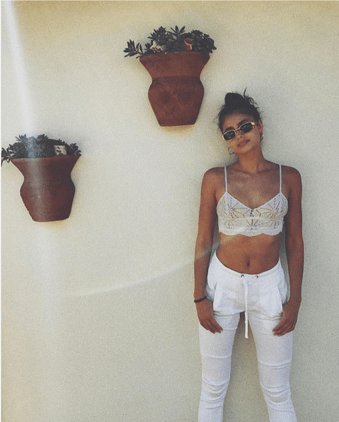 Feel like a VS angel by pairing your glasses with a white bralet. Photo: @taylorhill 