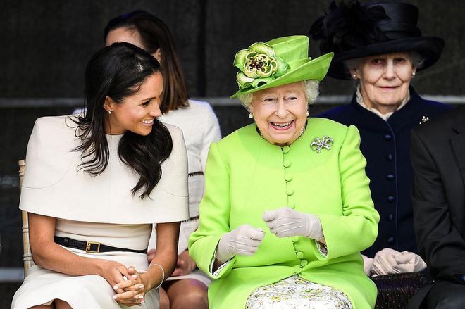 Markle and the Queen share a laugh... Photo: Getty