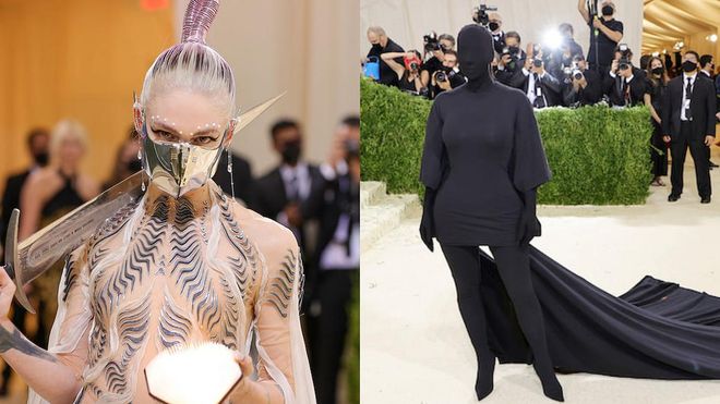 From left: Grimes and Kim Kardashian at the 2021 Met Gala (Photo: Getty Images)