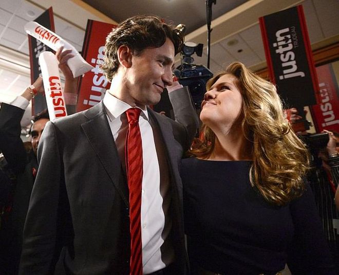 Sharing a moment at the Federal Liberal leadership announcement in Ottawa, Canada. Photo: Getty 