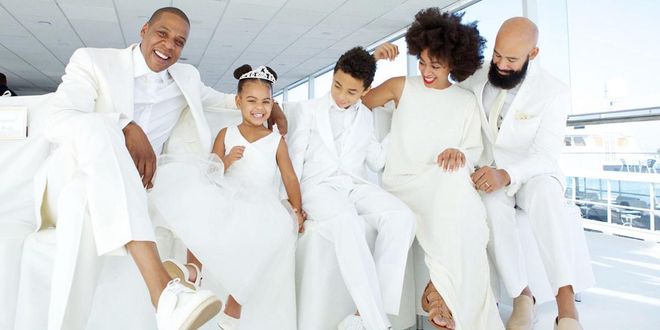 All smiles with father Jay Z, cousin Julez, auntie Solange Knowles and uncle Alan Ferguson
