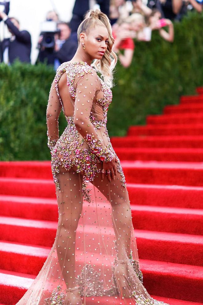 Leaving little to the imagination in a sheer Givenchy dress at the 2015 Met Ball. Photo: Getty 
