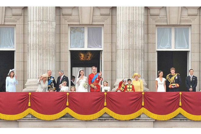 On the balcony at Buckingham Palace for Prince William and Kate Middleton's wedding, 29 April 2011.