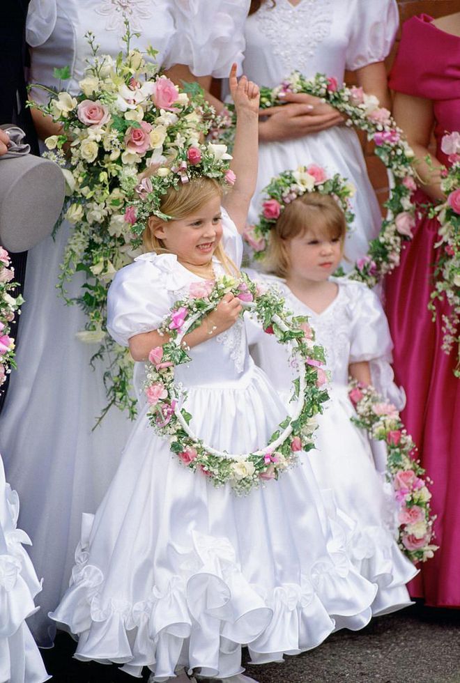 In 1993, Princess Beatrice and Princess Eugenie were bridesmaids in Alison Wardley's wedding.
Photo: Getty 