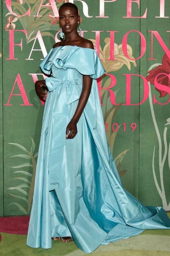 Adut Akech wore an off-the-shoulder Valentino gown.

Photo: Getty Images