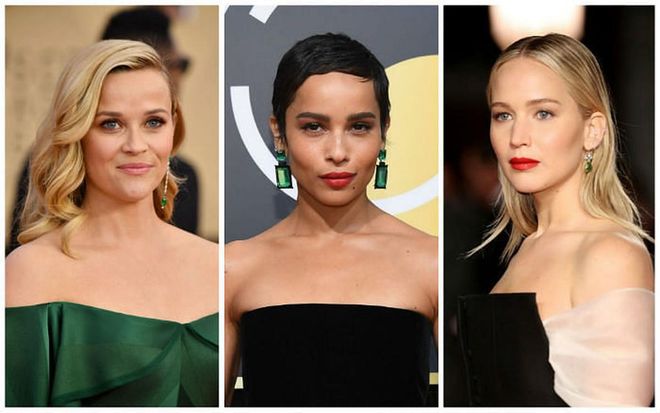 A smattering of emerald jewellery is the perfect match for your eveningwear—just ask Reese Witherspoon and co. "I always think of the Hollywood golden era when I see emerald," says Martha. "But if you daren’t wear a full emerald dress, using pops of it in an otherwise ordinary outfit makes for a striking finish."

Try a statement earringor add an emerald belt around a black dress or chunky necklace with a cream silk shirt. A jewel embellished flat will also translate the great green message.

"Just try to avoid other bright colours with emerald," advises Martha. "It's best to keep it understated for ultimate chicness."

Reese Witherspoon wears Gismondi 1754, Zoe Kravitz wears Lorraine Schwartz, Jennifer Lawrence wears Sylva &amp; Cie
Photo: Getty
