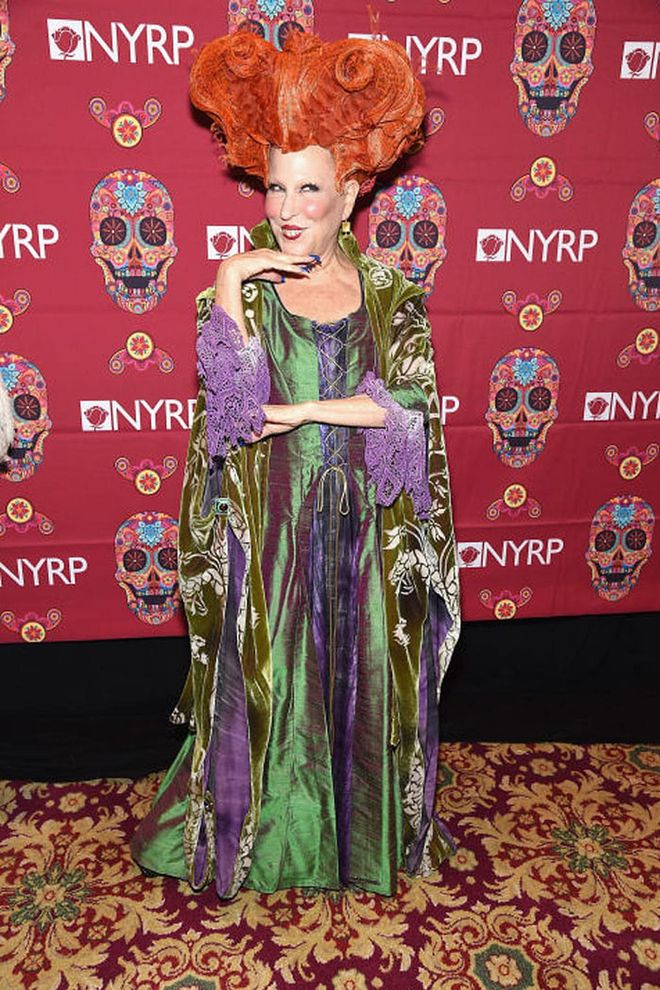 The actress dressed as her Hocus Pocus character, Winifred Sanderson.