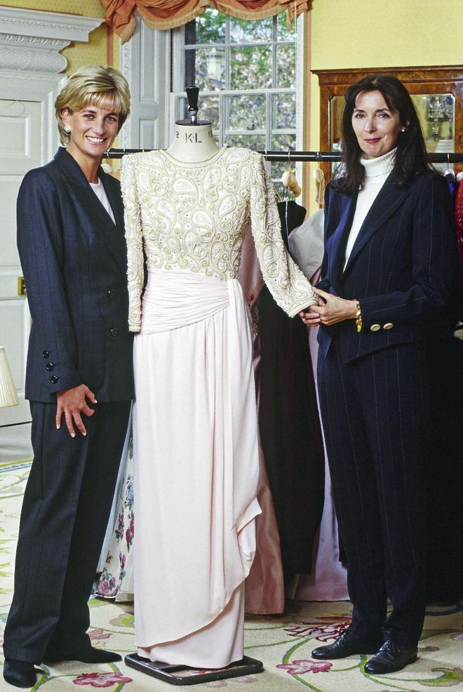 Diana's private couturier Catherine Walker had a "quasi-sisterly bond" with the princess. Walker designed many of Diana's most iconic looks and is given credit for her signature style.

On wearing a white halter dress designed by Walker in 1996, Diana wrote to the designer, "I was so proud and felt very confident to stride out there and deliver my first speech since the divorce. The compliments about your design and expertise would have made your ears burn."
Photo: Getty