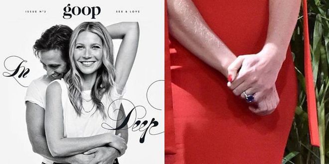 Gwyneth Paltrow confirmed her engagement to Brad Falchuk in early 2018 (although we had all been speculating), and she recently debuted her engagement ring on stage at the Producers Guild Awards, where she presented Ryan Murphy with the Norman Lear Achievement Award in Television. Her husband-to-be and Murphy are longtime collaborators and friends, and Gwyneth nodded to Brad from stage by showing off a large sapphire stone on her left hand.