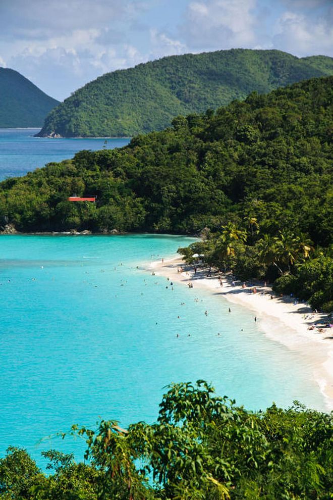 One of the U.S. Virgin Islands' finest white sand beaches, Maho Bay is also a great place to go swimming with sea turtles.
