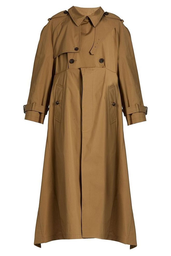 The trench coat never really went out of fashion, but it's received a modern twist this season under the eyes of Balenciaga who served up oversized styles with asymmetric wind flaps. If your budget won't quite stretch to that, then look for midi-length versions that, to the untrained fashion eye, look a little big. Wear it open and, if you do decide to use the belt, never wrap it tightly.
<b>Gaberdine trench coat, £1,915, Balenciaga</b>