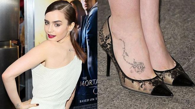 Collins has "Love Always and Forever" inked at the base of her neck, a rose and the words, "the nature of this flower is to bloom," on her right foot, and the British crown with angel wings on her left wrist.