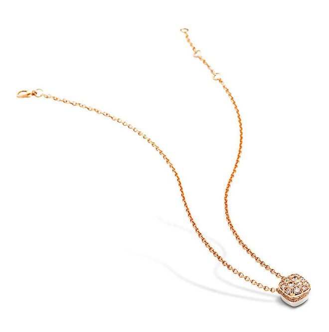 Rose gold, white gold and brown diamond Nudo Solitaire pendant necklace. Photo: Pomellato