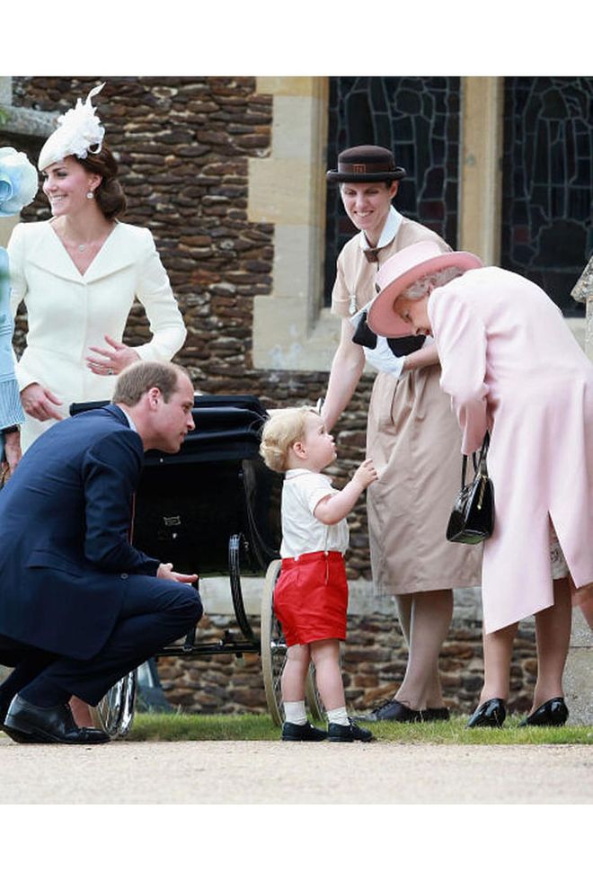 The royal family at Princess Charlotte's christening on the Sandringham Estate, July 2015.