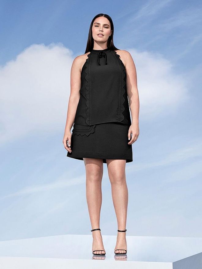 Women's Plus Black High Neck Top, $28, and twill skirt, $30. Photo: Target 